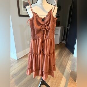 Evelyn Blue Rust Orange Smocked Midi Dress